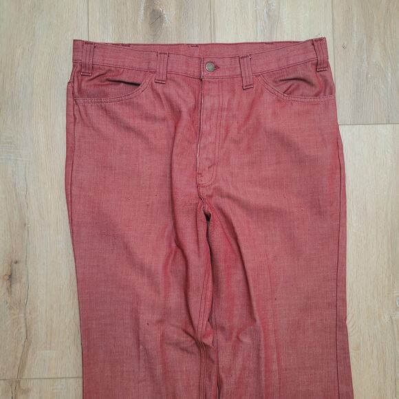 Vintage 70s Levi's Sta-Prest Flare Jeans 38x29 Talon Zip Disco Red Big-E - Picture 2 of 14
